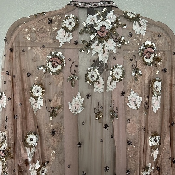 River Island Pink Mesh Sequin Embellished Longline Kimono Dress Cover Up NWT - Picture 13 of 16